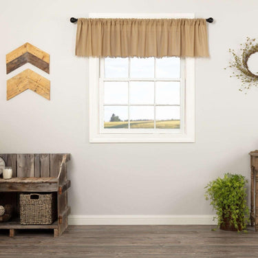 Tobacco Cloth Khaki Valance Curtain Fringed 16x90 - The Fox Decor